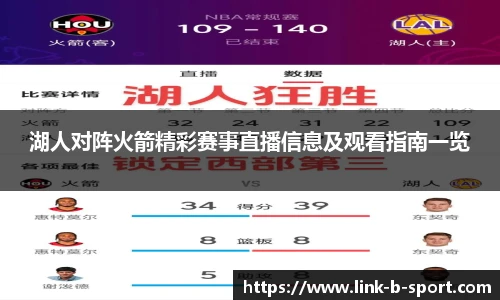 湖人对阵火箭精彩赛事直播信息及观看指南一览